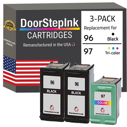 DoorStepInk Remanufactured in the USA Ink Cartridges for HP 96 2 Black / 97 1 Color 3-Pack