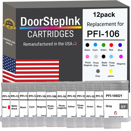 DoorStepInk Remanufactured in the USA Ink Cartridges for Canon PFI-106 130ML (12Pack)