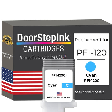 DoorStepInk Brand for Canon PFI-120C Cyan Remanufactured in the USA Ink Cartridge, 2886C001