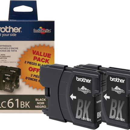 Brother LC61BK Black Ink Cartridge, Pack Of 2