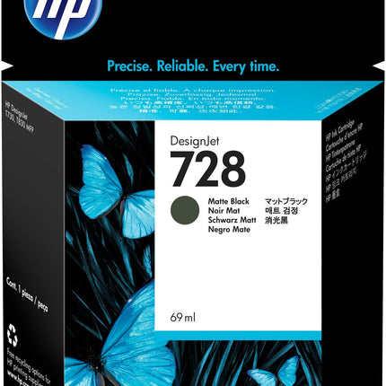 Original HP 728 High Yield Matte Black Ink Cartridge, F9J64A