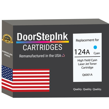 DoorStepInk Remanufactured in the USA For HP 124A High Yield Cyan LaserJet Toner Cartridge, Q6001A